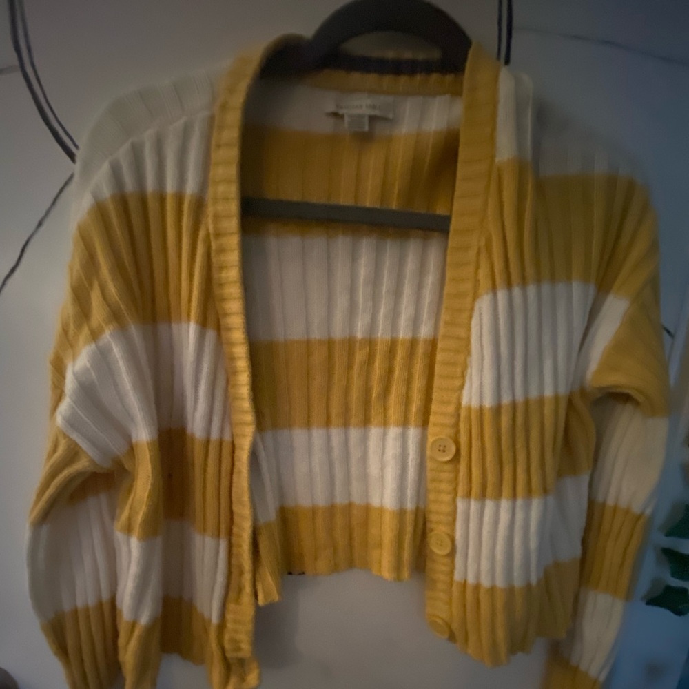 yellow and white women’s button cardigan